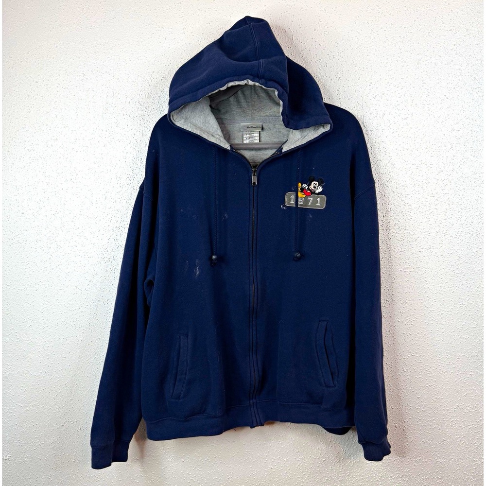 Walt Disney World Mickey Mouse 1971 Blue Full Zip Fleece Hoodie Embroidered L